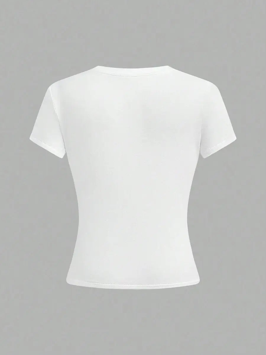 3تي شيرتات SHEIN Girlism للفتيات المراهقات، 3 قطع، بتصميم بسيط، بأكمام طويلة، ورقبة دائرية، بتصميم ضيق