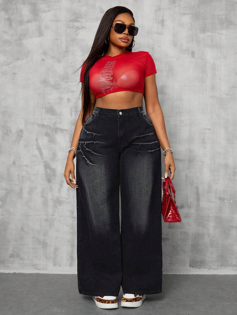 بنطلون جينز جيب أمامي ستايل بسيط SHEIN