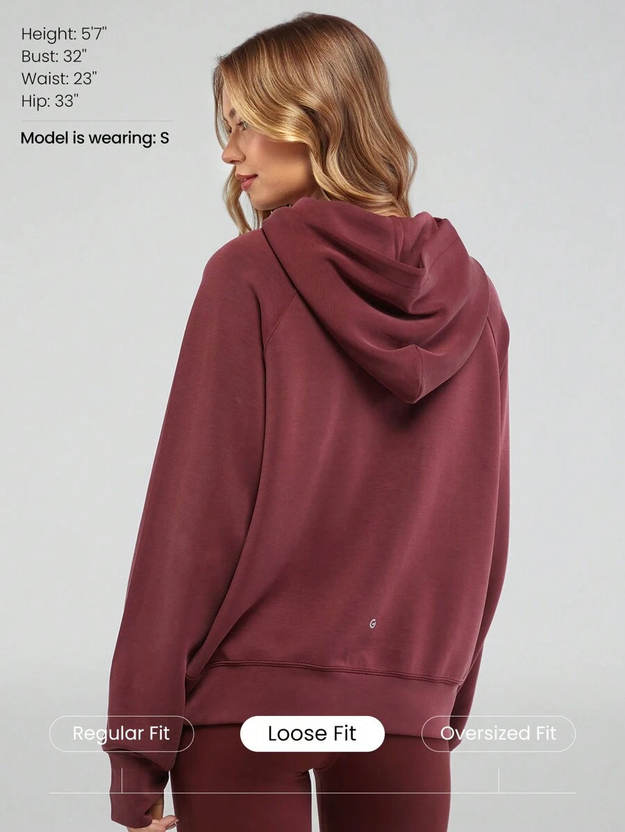 هودي GLOWMODE بملمس حريري من قماش Modal – تصميم فضفاض بسحاب نصف أمامي وأكمام طويلة لخريف مريح