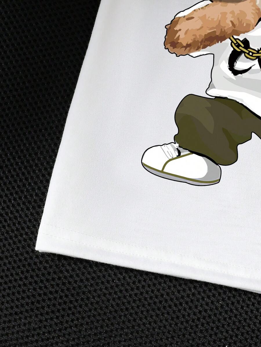 طقم ولادي 2 قطع: تي-شيرت بأكمام قصيرة بطبعة دب + شورت – إطلالة كاجوال صيفية