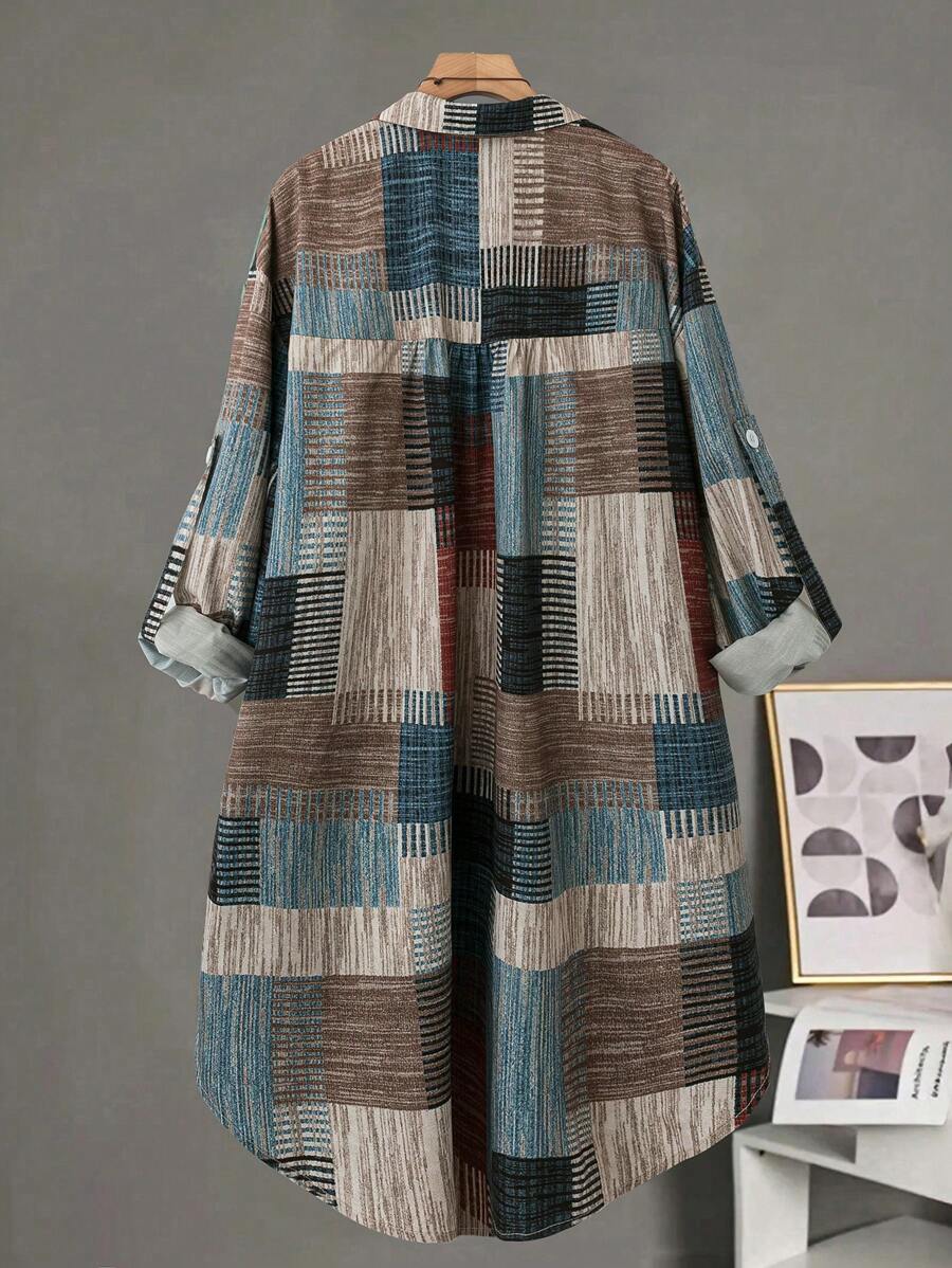 قميص كاجوال بأكمام طويلة وياقة بمقاسات كبيرة للنساء Shein