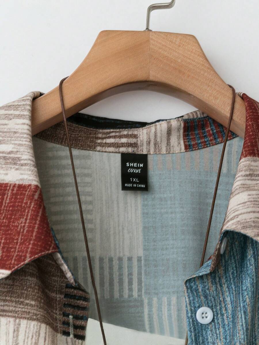 قميص كاجوال بأكمام طويلة وياقة بمقاسات كبيرة للنساء Shein