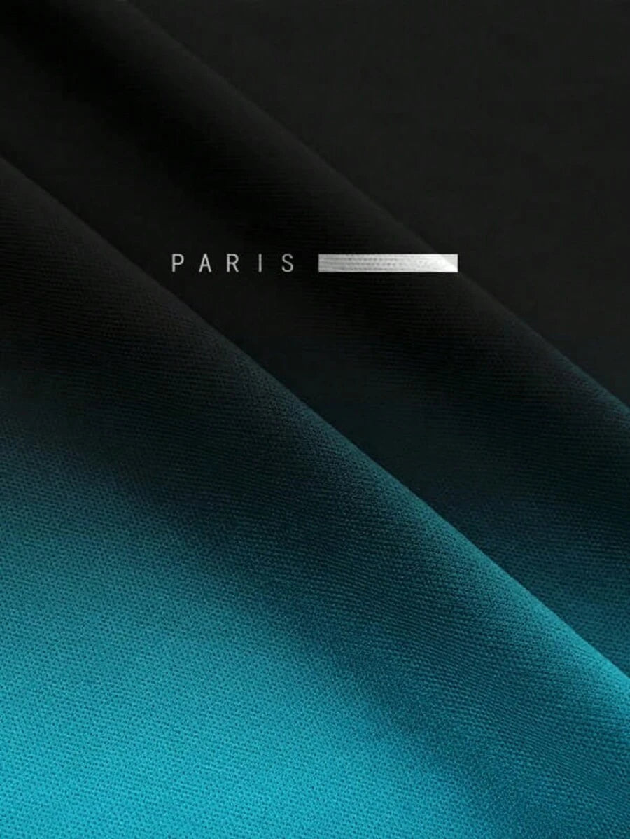 طقم رجالي من قطعتين بتصميم متدرج اللون مع طبعة PARIS – تيشيرت برقبة مستديرة وشورت برباط