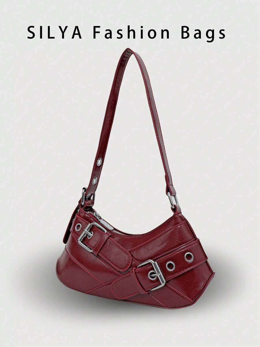 حقيبة كتف كلاسيكية بسيطة من قطعة واحدة لونها عنابي