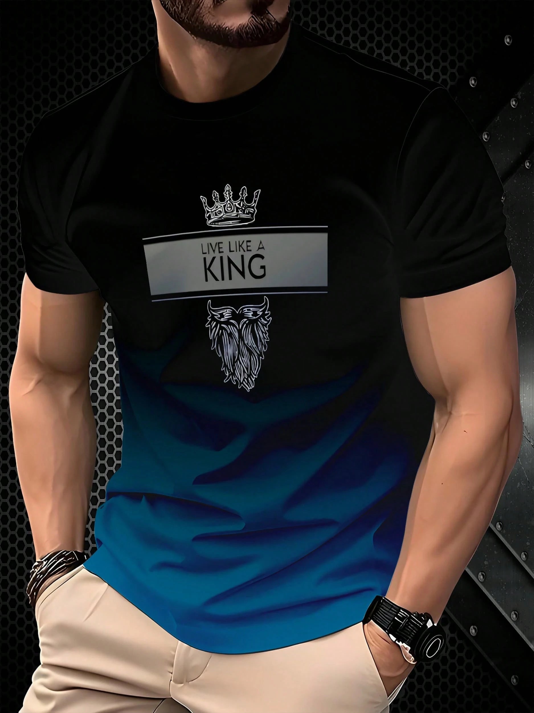 تي شيرت رجالي بأكمام قصيرة ورقبة دائرية