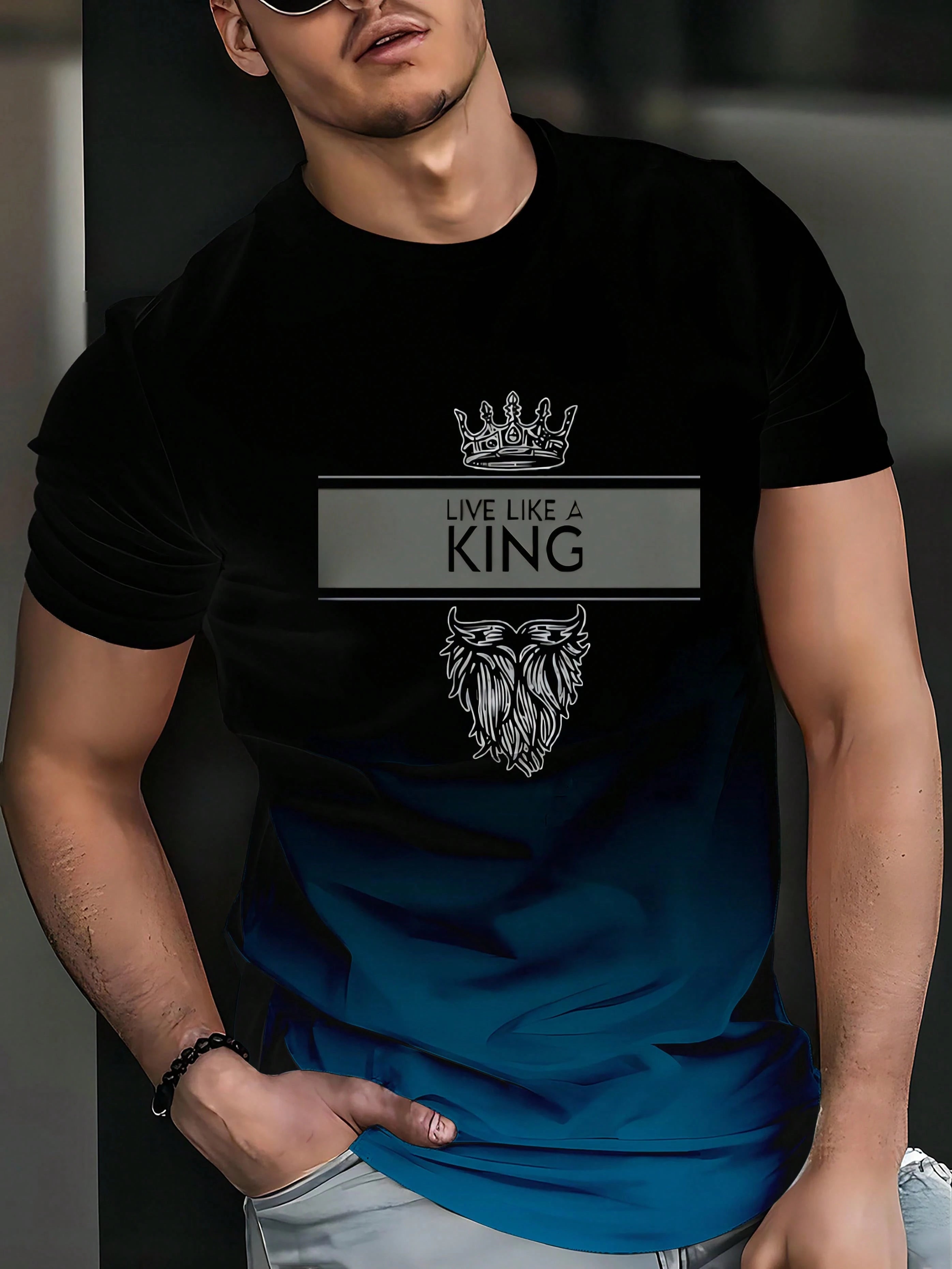 تي شيرت رجالي بأكمام قصيرة ورقبة دائرية