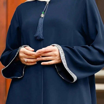 فستان نسائي كاجوال أنيق بلون سادة فضفاض برقبة مستديرة وسحاب طويل، عباية محتشمة Shein