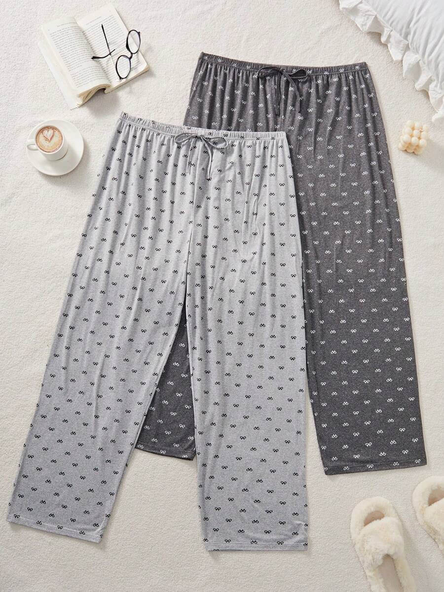 2بنطال طويل مريح بطبعة فيونكة محبوكة