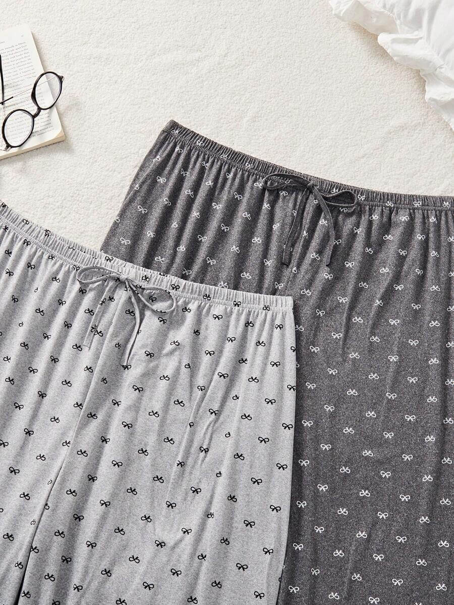 2بنطال طويل مريح بطبعة فيونكة محبوكة