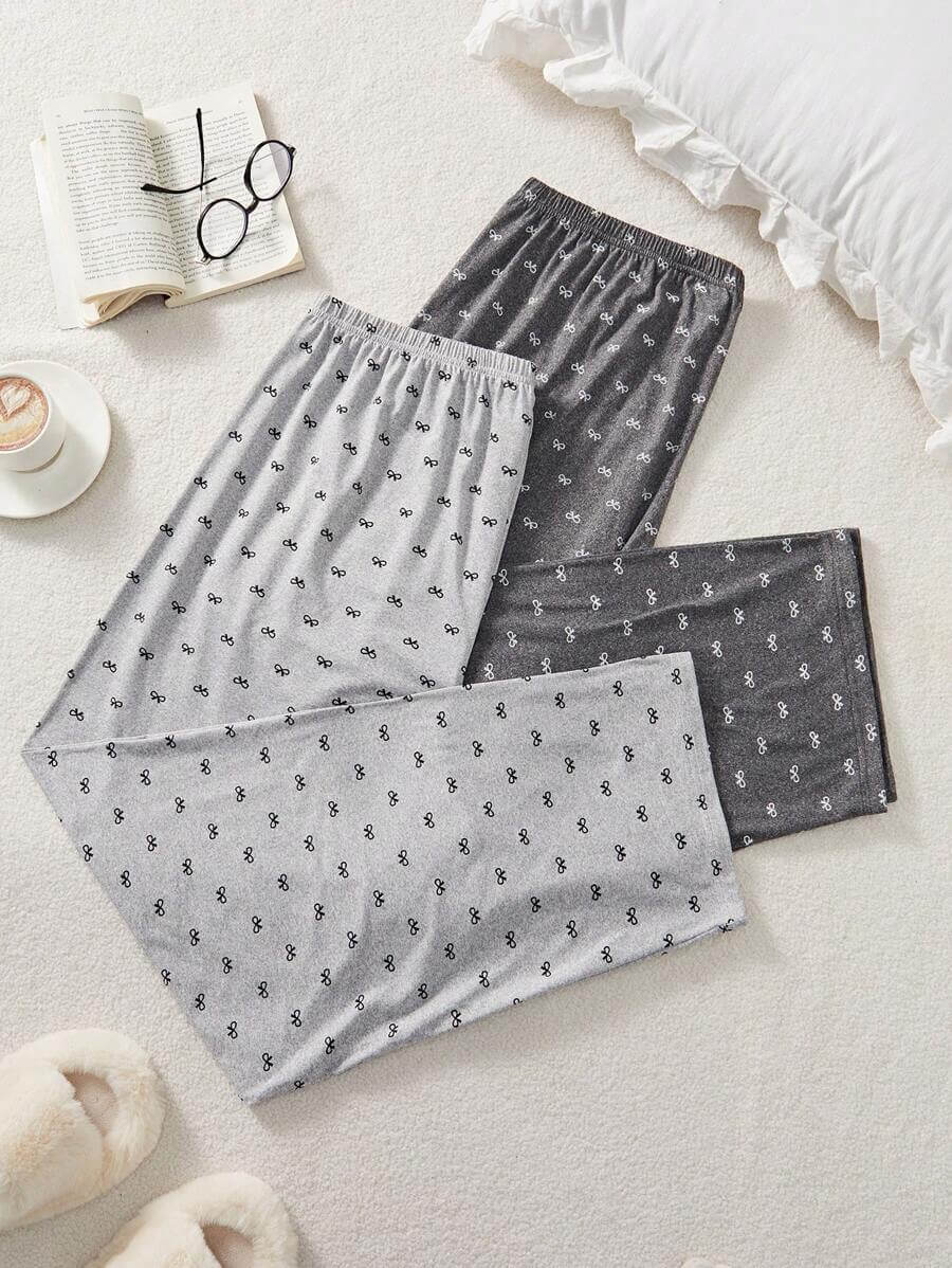 2بنطال طويل مريح بطبعة فيونكة محبوكة