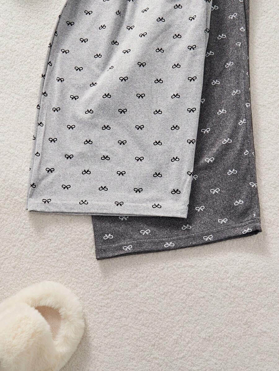 2بنطال طويل مريح بطبعة فيونكة محبوكة