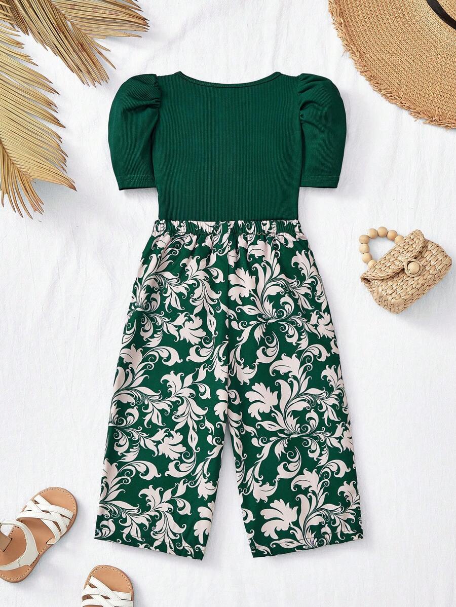 طقم من شي إن – تيشيرت بأكمام قصيرة وبنطال طويل بطبعة زهور صيفية