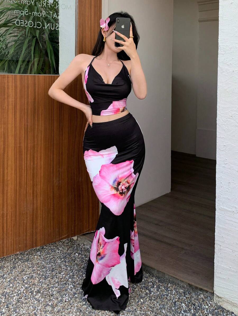 ملابس نسائية أنيقة كاجوال مكونة من قطعتين، ملابس شاطئ صيفية وشبابية