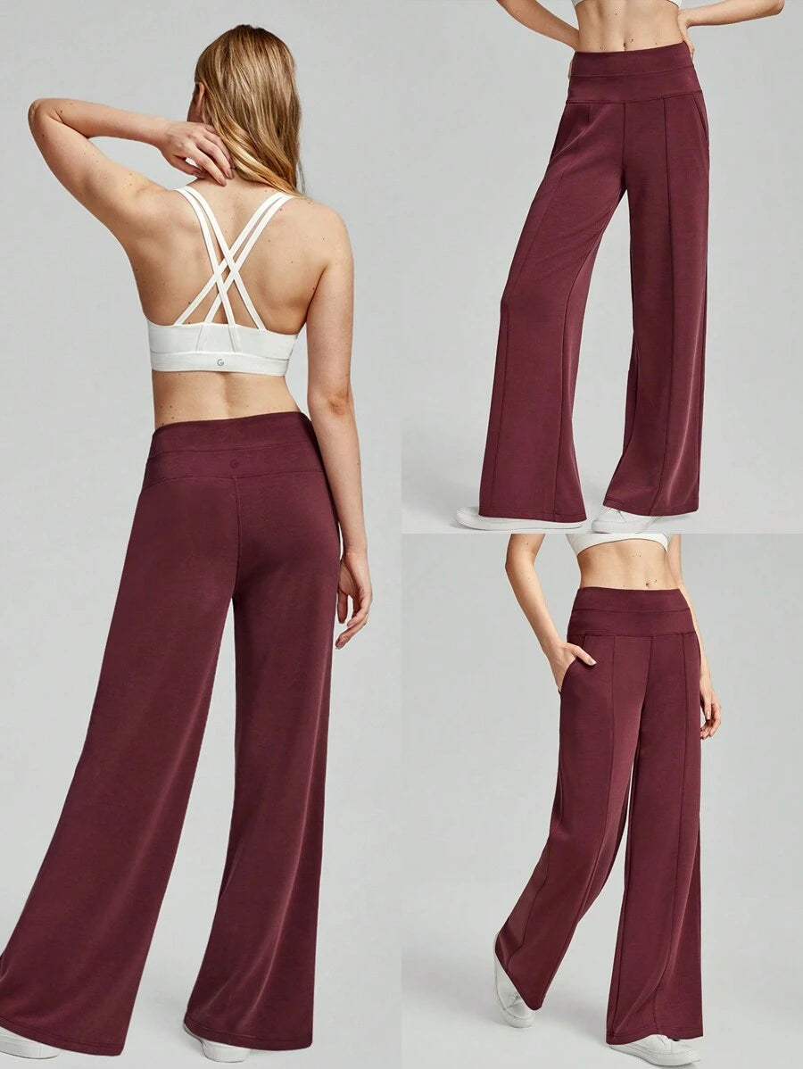 بنطال GLOWMODE واسع عالي الخصر بملمس حريري – بجيوب جانبية