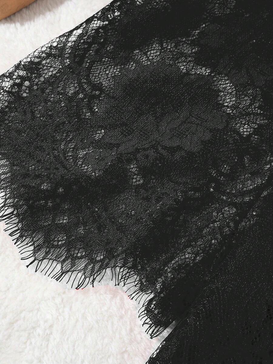 روب نسائي دانتيل  – شفاف جزئياً بأكمام طويلة ورباط _ shein