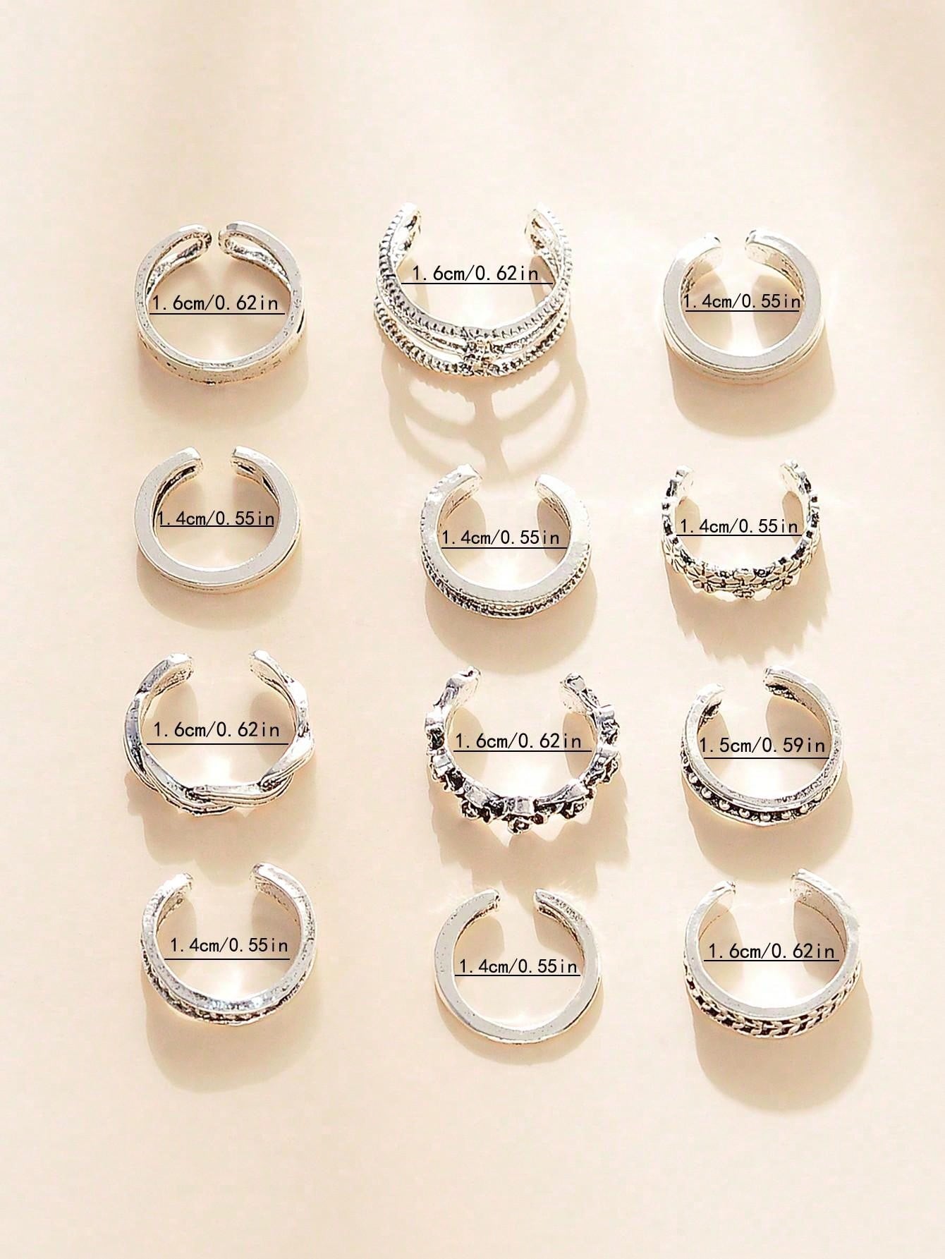 مجموعة 12 خاتم قدم بتصاميم زهرية وهندسية عتيقة