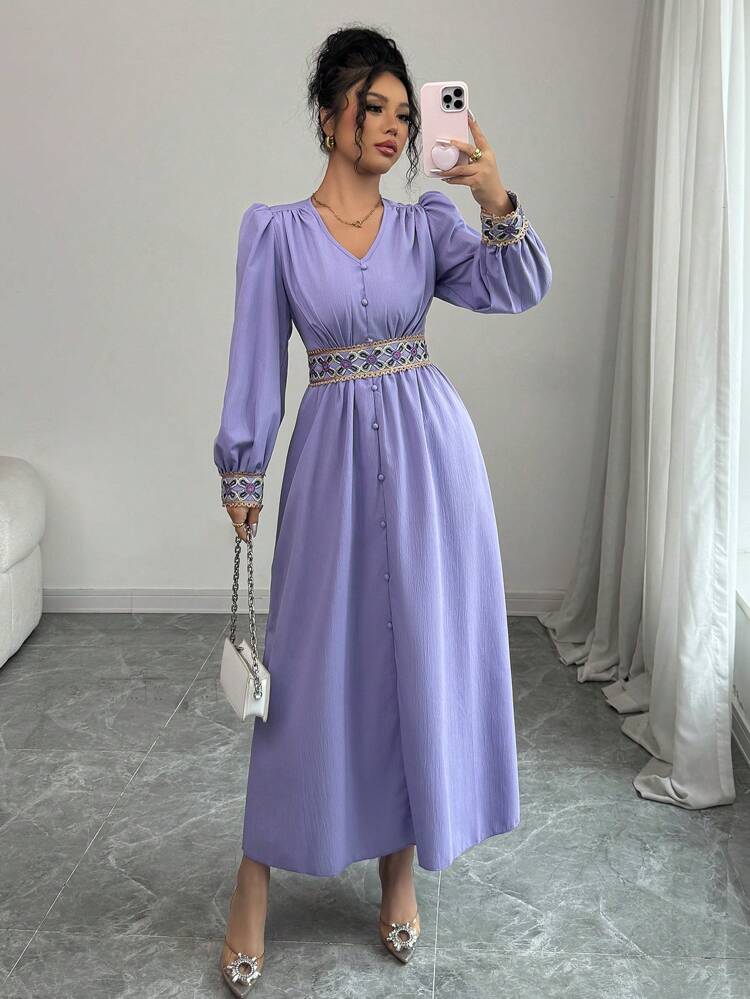 فستان نسائي منسوج باللون الأرجواني من TrendsModelyn بخصر مشدود