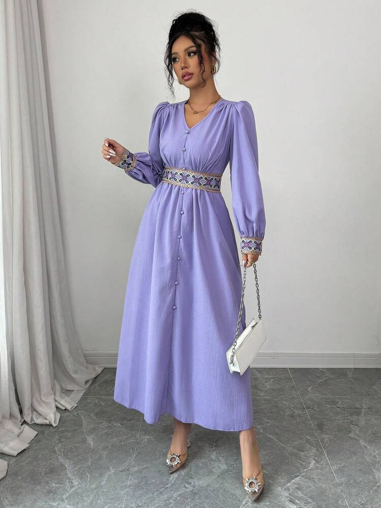 فستان نسائي منسوج باللون الأرجواني من TrendsModelyn بخصر مشدود