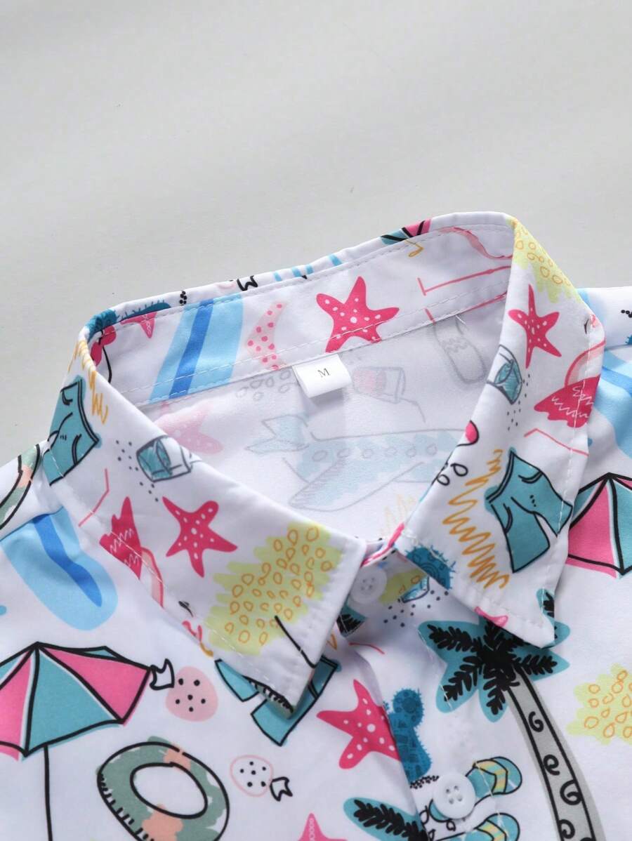 قميص رجالي صيفي بأكمام قصيرة مطبوع بنقشة النباتات الاستوائية