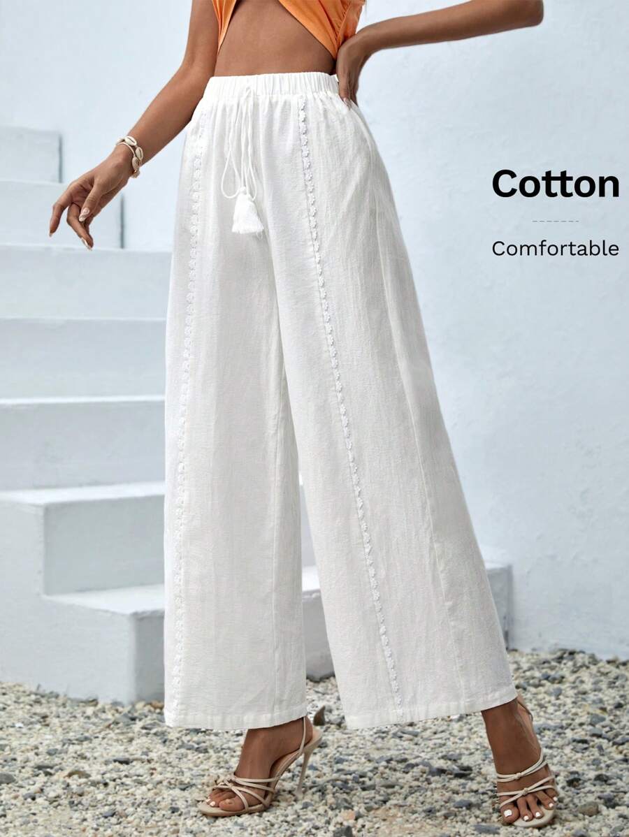 بنطلون نسائي طويل فضفاض بطبعات زهور صيفية من SHEIN VCAY بساق واسعة