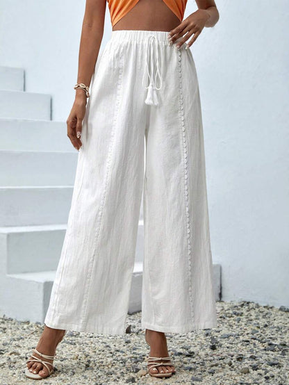 بنطلون نسائي طويل فضفاض بطبعات زهور صيفية من SHEIN VCAY بساق واسعة