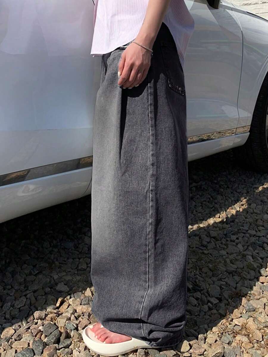 بنطلون جينز نسائي من DAZY بتصميم عتيق ممزق ومغسول، مناسب لجميع المواسم، جينز فضفاض Shein