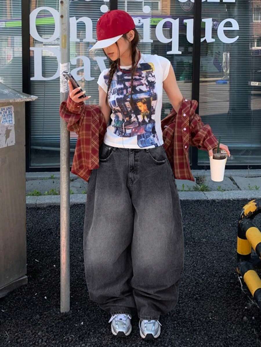 بنطلون جينز نسائي من DAZY بتصميم عتيق ممزق ومغسول، مناسب لجميع المواسم، جينز فضفاض Shein