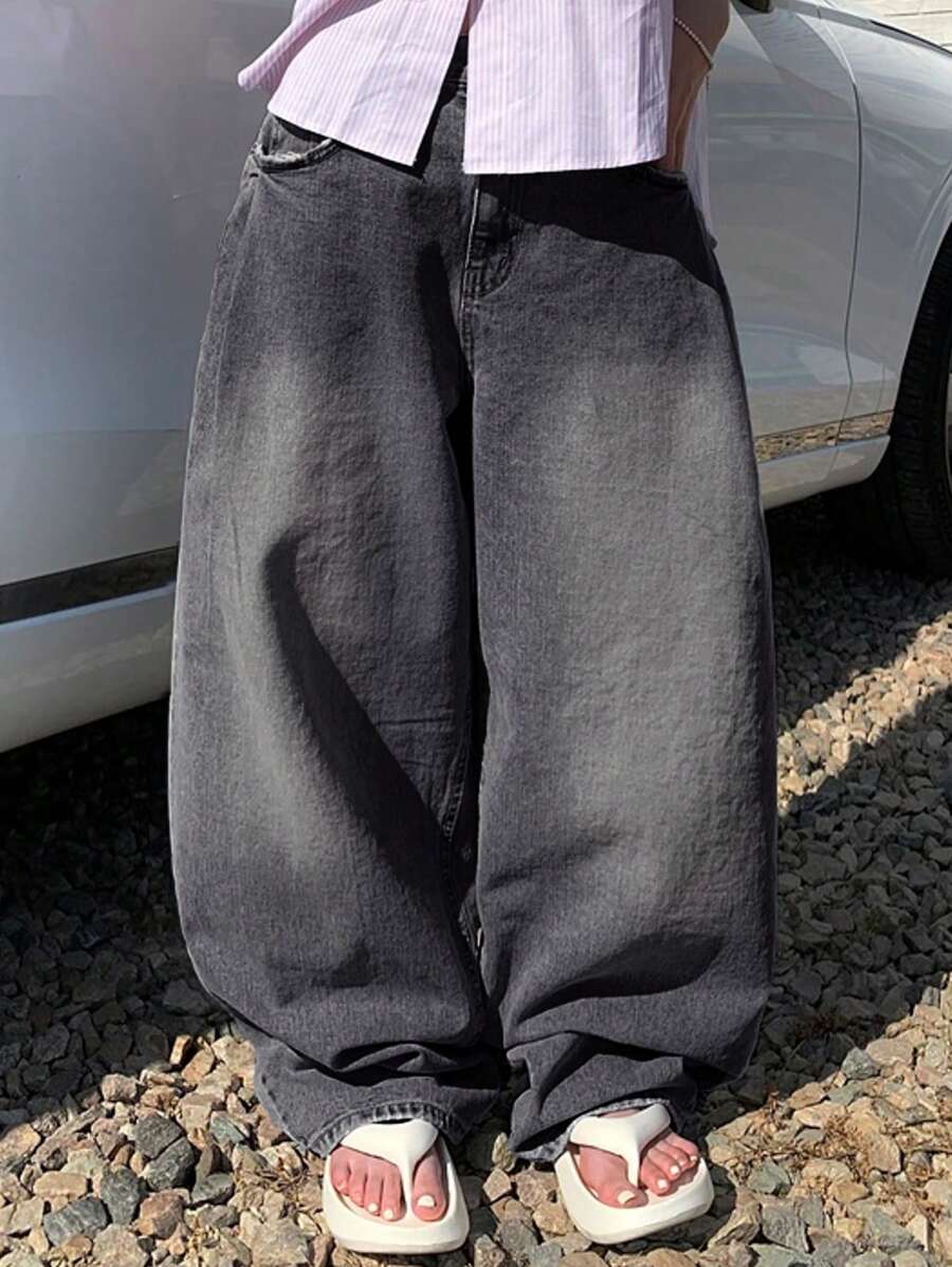 بنطلون جينز نسائي من DAZY بتصميم عتيق ممزق ومغسول، مناسب لجميع المواسم، جينز فضفاض Shein