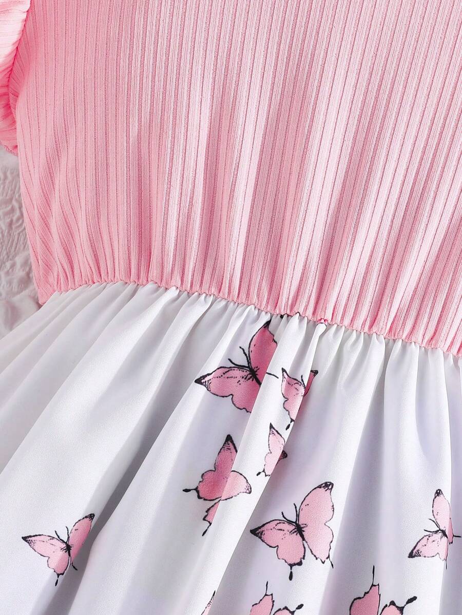 فستان صيفي أنيق بطبعة زهور بأكمام قصيرة ومضلعة للفتيات المراهقات