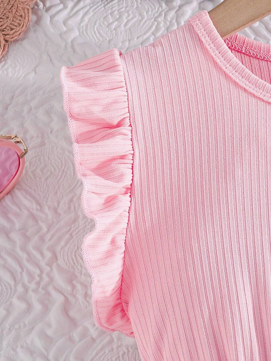 فستان صيفي أنيق بطبعة زهور بأكمام قصيرة ومضلعة للفتيات المراهقات