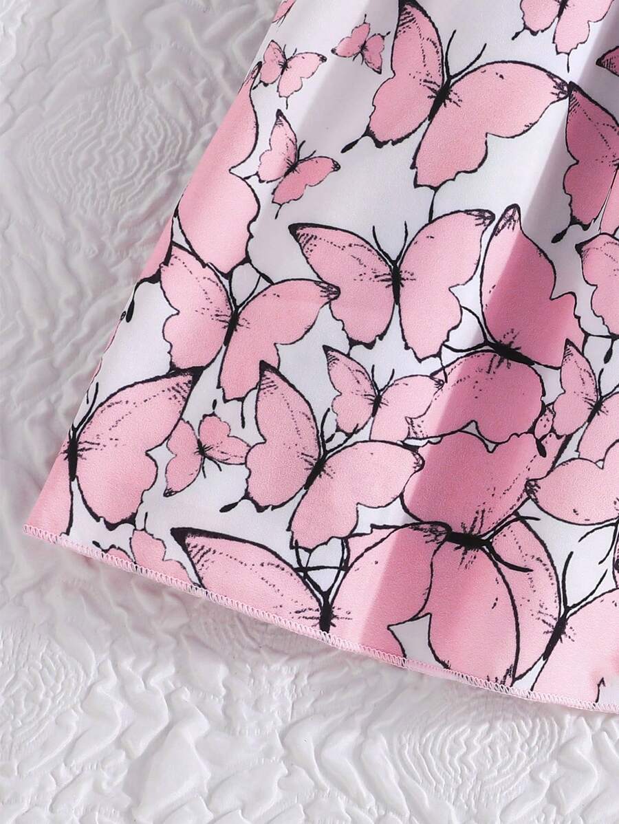 فستان صيفي أنيق بطبعة زهور بأكمام قصيرة ومضلعة للفتيات المراهقات