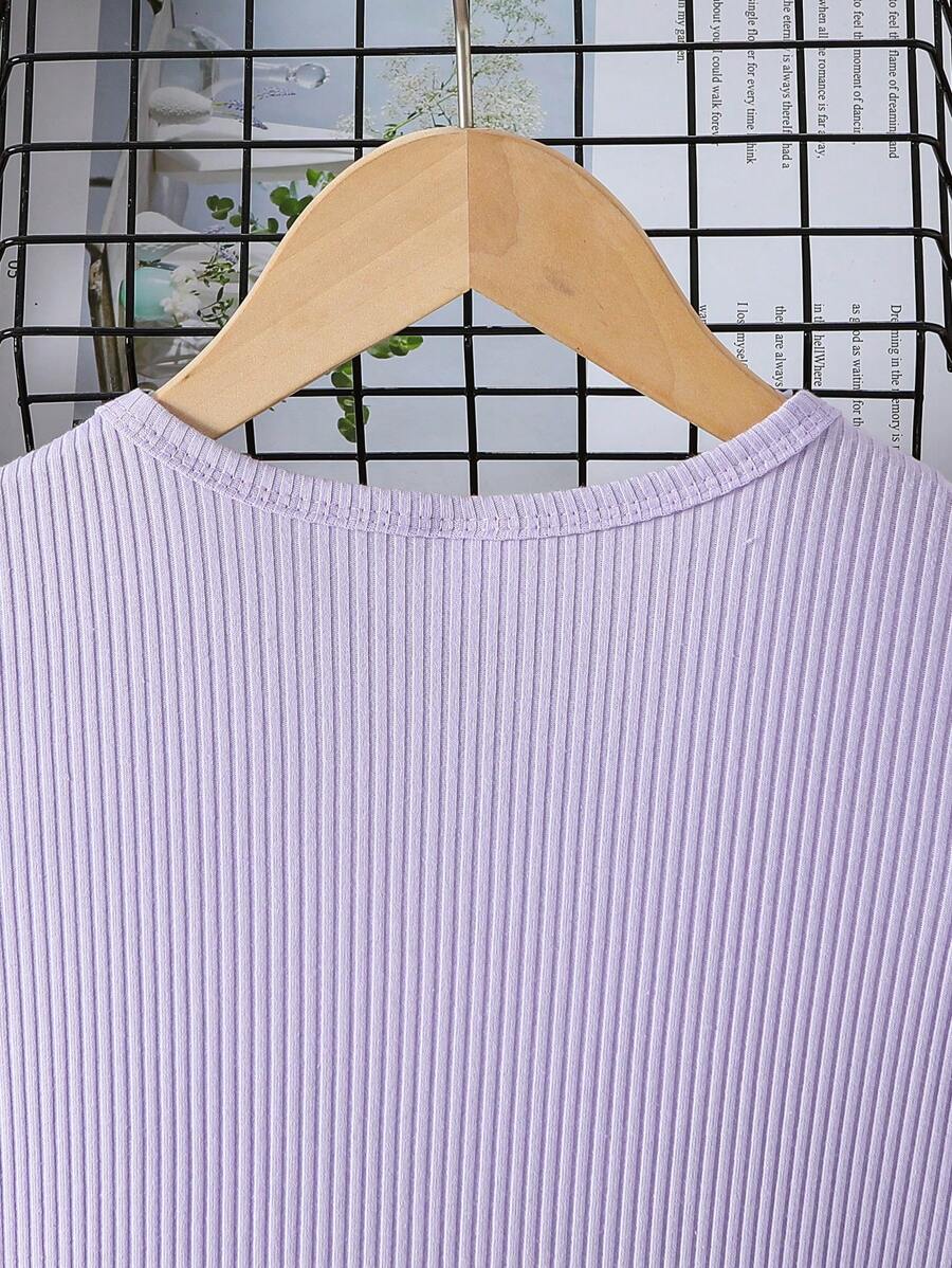 فستان SHEIN للفتيات المراهقات ذو رقبة دائرية وأكمام قصيرة ومخطط ومكشكش