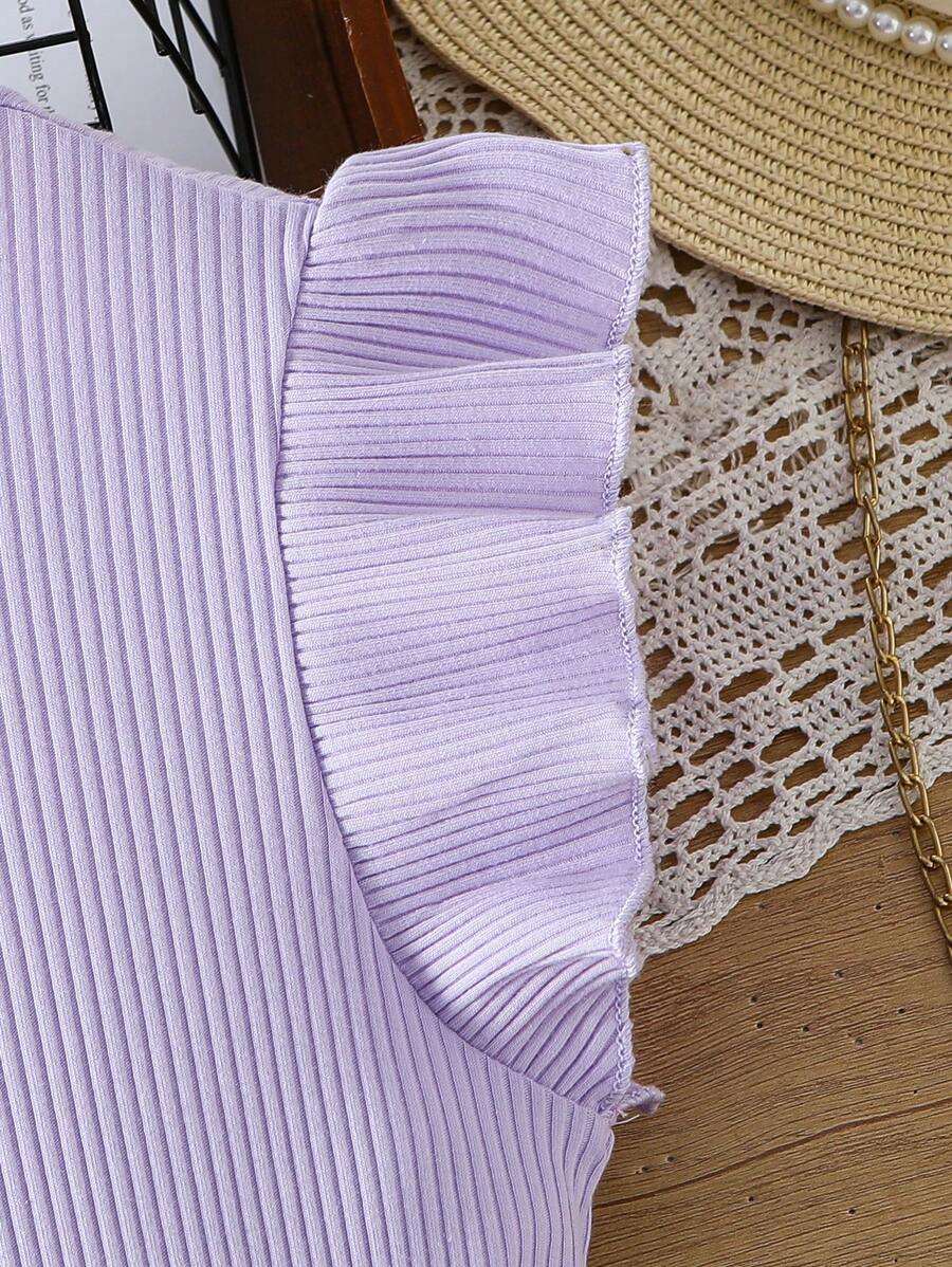 فستان SHEIN للفتيات المراهقات ذو رقبة دائرية وأكمام قصيرة ومخطط ومكشكش