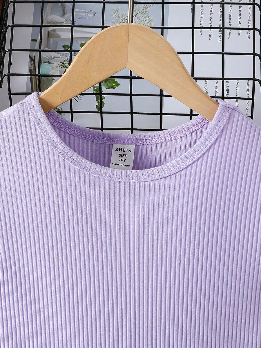 فستان SHEIN للفتيات المراهقات ذو رقبة دائرية وأكمام قصيرة ومخطط ومكشكش