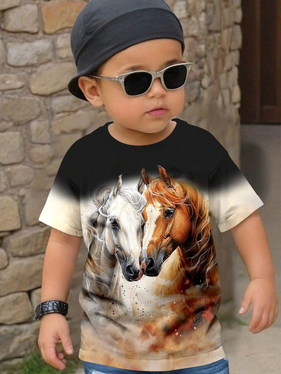 تيشيرت أطفال أولاد كاجوال بقصّة واسعة وياقة دائرية من shein