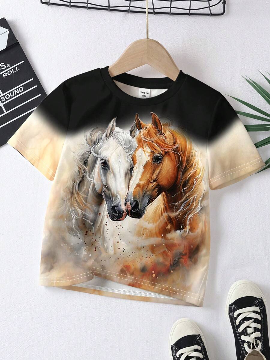 تيشيرت أطفال أولاد كاجوال بقصّة واسعة وياقة دائرية من shein