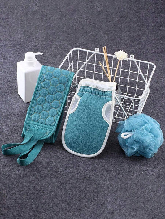 Teal Exfoliating Bath Set For Women - Soft Loofah Sponge, Gentle Bath Glove & Textured Back Scrubber Towel - Formaldehyde-Free, Deep Skin Cleansing &