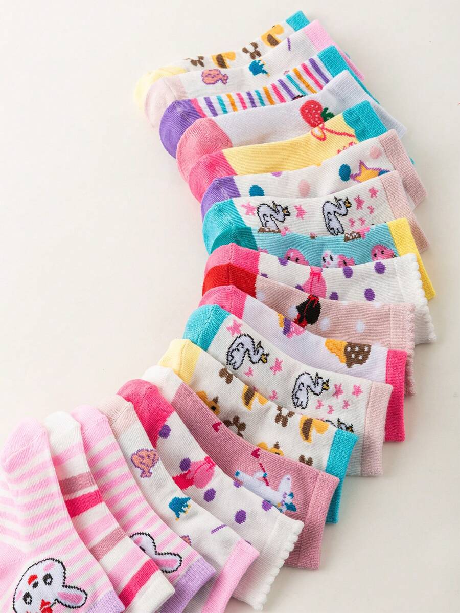 جوارب أطفال لطيفة مطبوعة – قوس ودب وقلب (مجموعة من 10 زوج)
