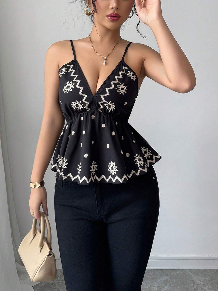 بلوزة Breezaya الأنيقة بدون أكمام وفتحة رقبة على شكل حرف V وظهر مكشوفShein