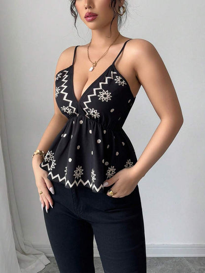 بلوزة Breezaya الأنيقة بدون أكمام وفتحة رقبة على شكل حرف V وظهر مكشوفShein