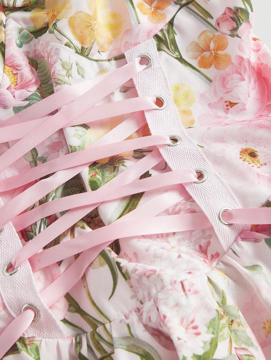 فستان نسائي من SHEIN MOD بطبعة زهور وحافة غير متماثلة، وردي