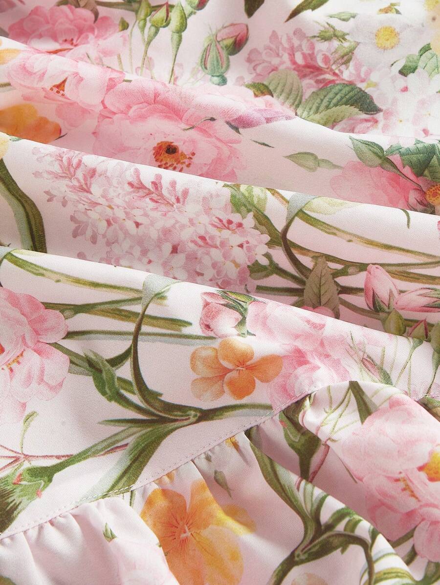 فستان نسائي من SHEIN MOD بطبعة زهور وحافة غير متماثلة، وردي