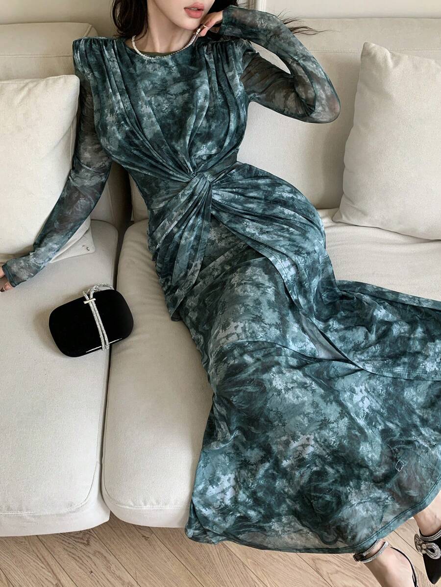 فستان موديلين النسائي الشبكي بأكمام طويلة، تصميم بسيط ومناسب للصيف