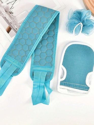 Teal Exfoliating Bath Set For Women - Soft Loofah Sponge, Gentle Bath Glove & Textured Back Scrubber Towel - Formaldehyde-Free, Deep Skin Cleansing &