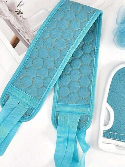 Teal Exfoliating Bath Set For Women - Soft Loofah Sponge, Gentle Bath Glove & Textured Back Scrubber Towel - Formaldehyde-Free, Deep Skin Cleansing &