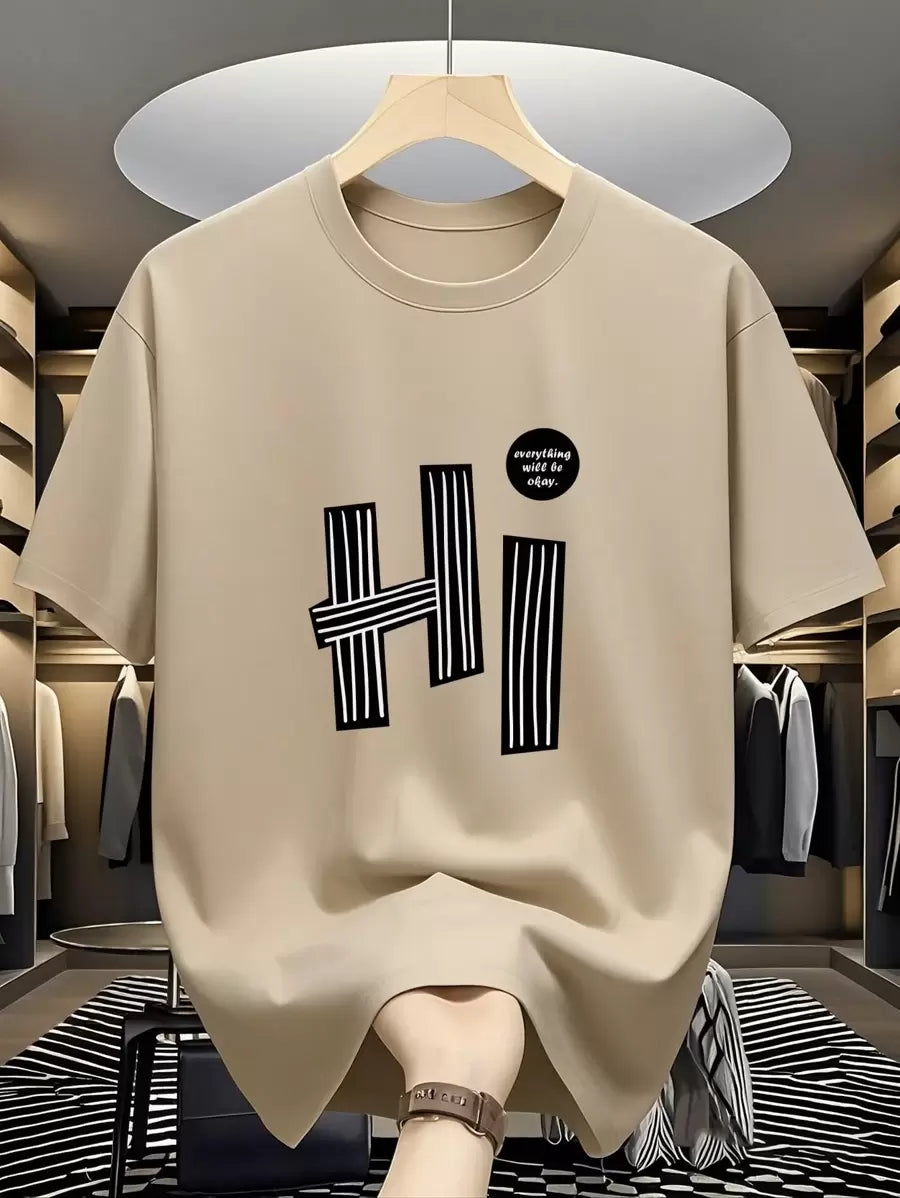 تي شيرت رجالي بأكمام قصيرة ورقبة دائرية Shein