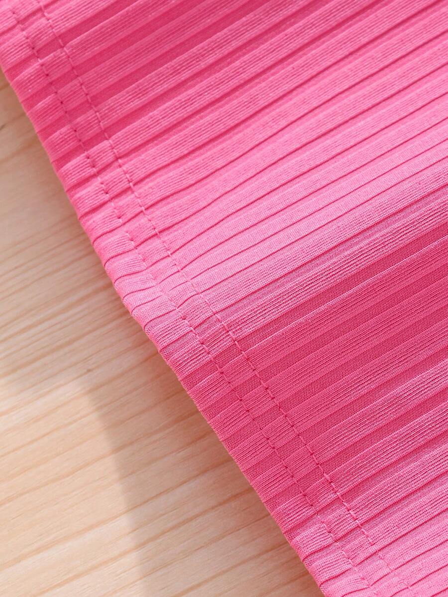 فستان بناتي مراهقات من شي إن – تصميم سادة بقماش مضلّع وأكمام منتفخة مزينة باللؤلؤ