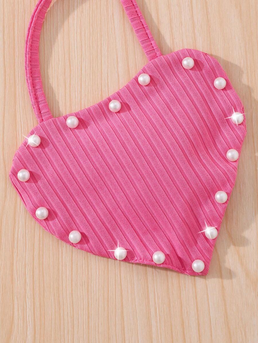 فستان بناتي مراهقات من شي إن – تصميم سادة بقماش مضلّع وأكمام منتفخة مزينة باللؤلؤ