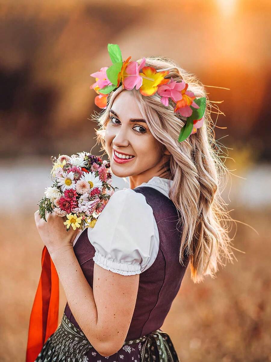 6pcs-Hawaiian Wreaths, Headband Tropical Luau Flower Headpiece Tiara, Flower Crown For Women,