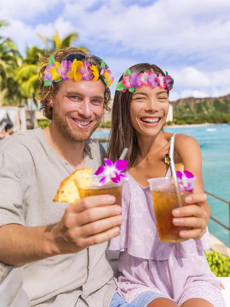 6pcs-Hawaiian Wreaths, Headband Tropical Luau Flower Headpiece Tiara, Flower Crown For Women,